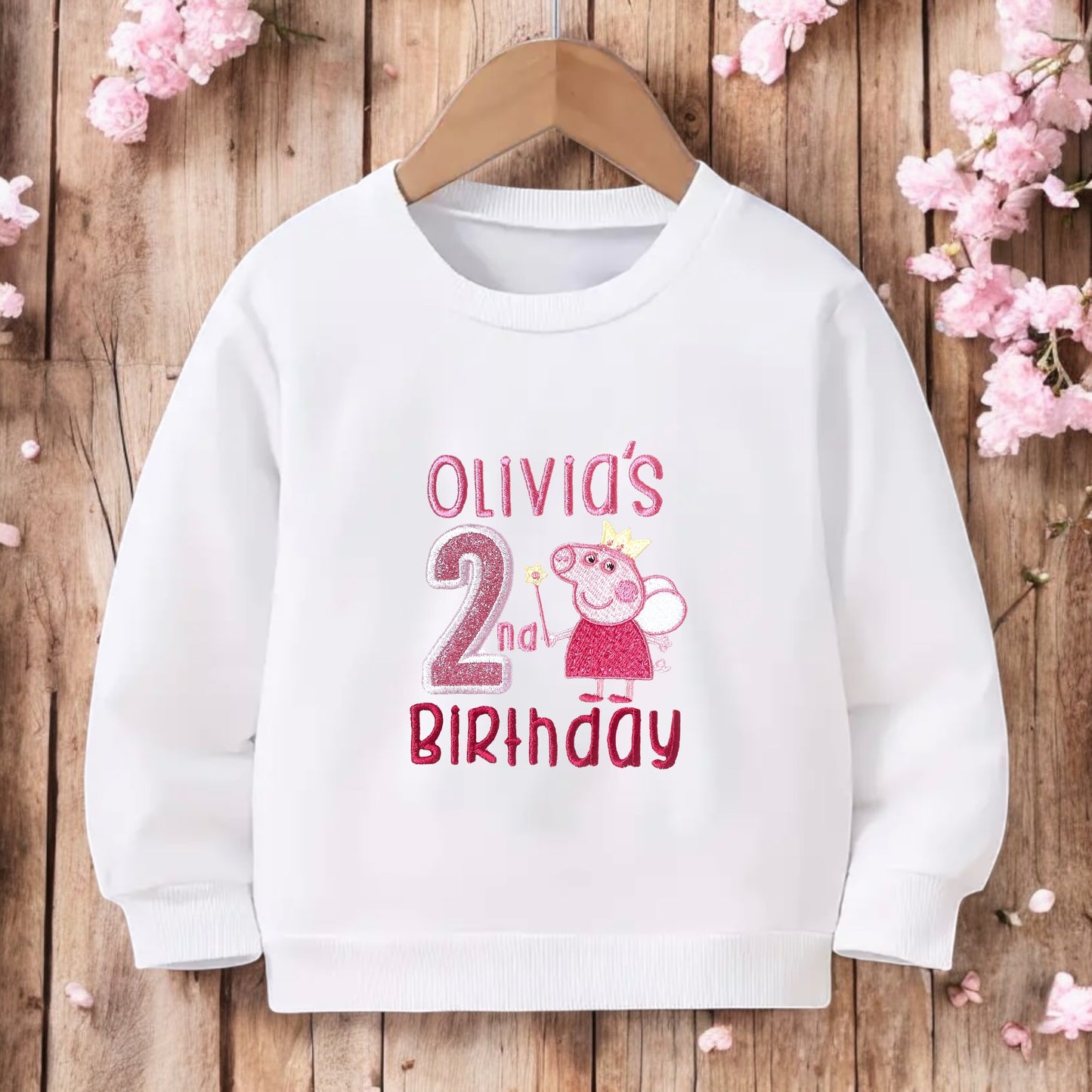 Peppa Birthday T-Shirt or Sweatshirt – Personalised Toddler Birthday Top with Name & Age – Baby Girl Cake Smash Outfit