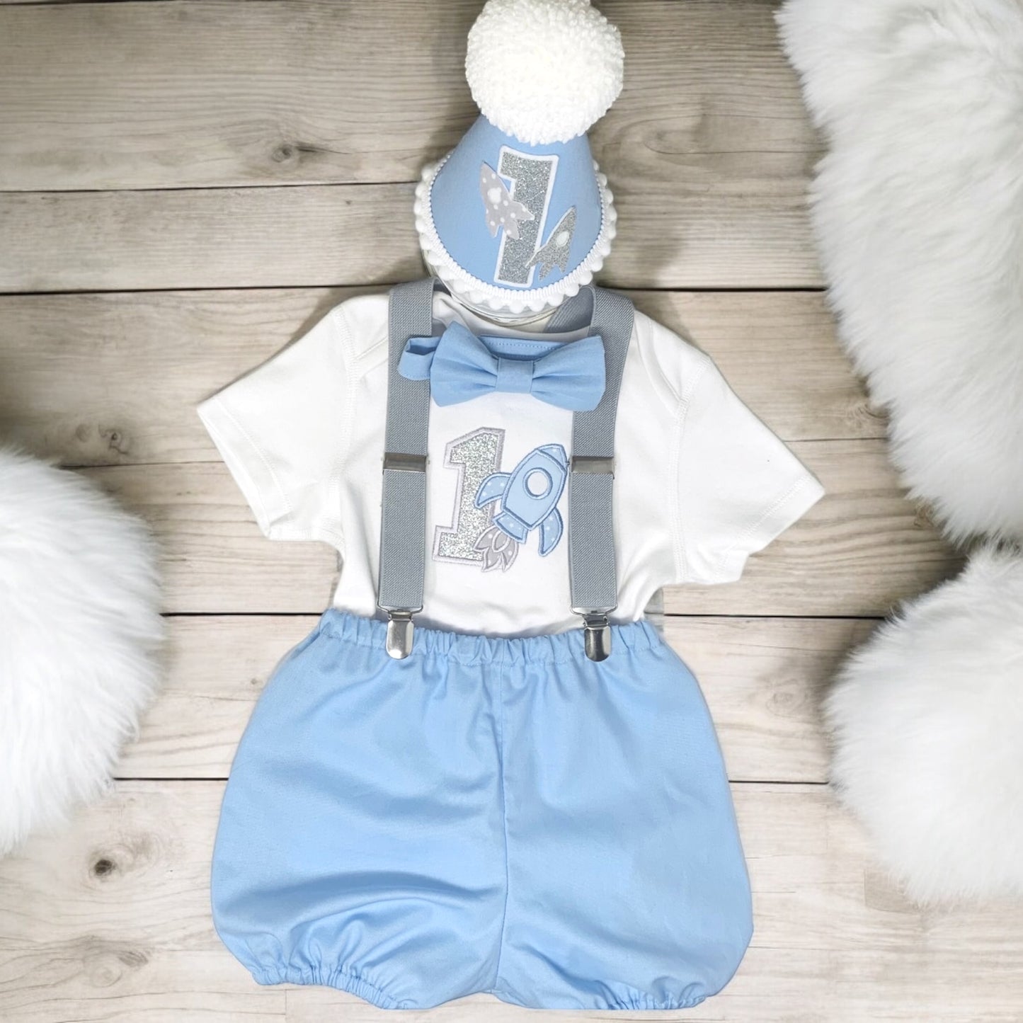 Rocket Polka Dot Silver Birthday Cake Smash Party Outfit