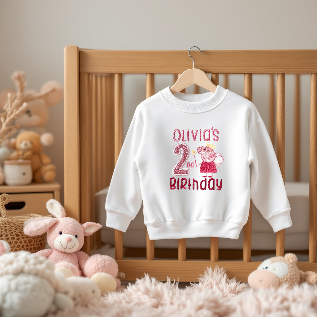 Peppa Birthday T-Shirt or Sweatshirt – Personalised Toddler Birthday Top with Name & Age – Baby Girl Cake Smash Outfit