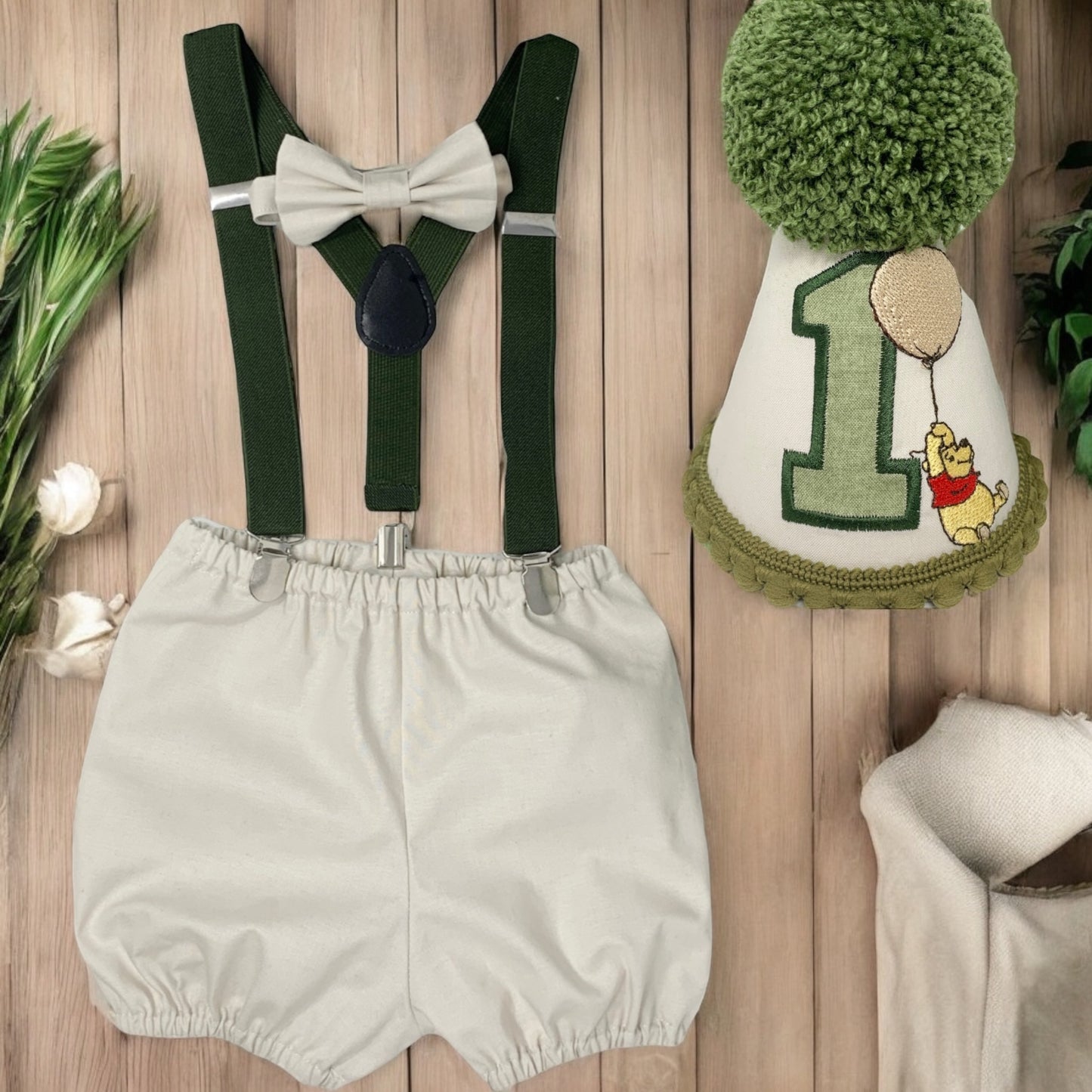 Sage Green Winnie Pooh Birthday Cake Smash Party Outfit