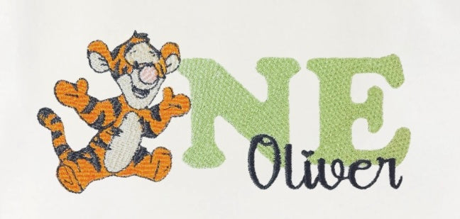 Classic Tigger Birthday Outfit – Personalised Cake Smash Bodysuit, Bloomers with Braces and Party Hat – First Birthday Outfit – Handmade by Roo’s Cake-smash Designs