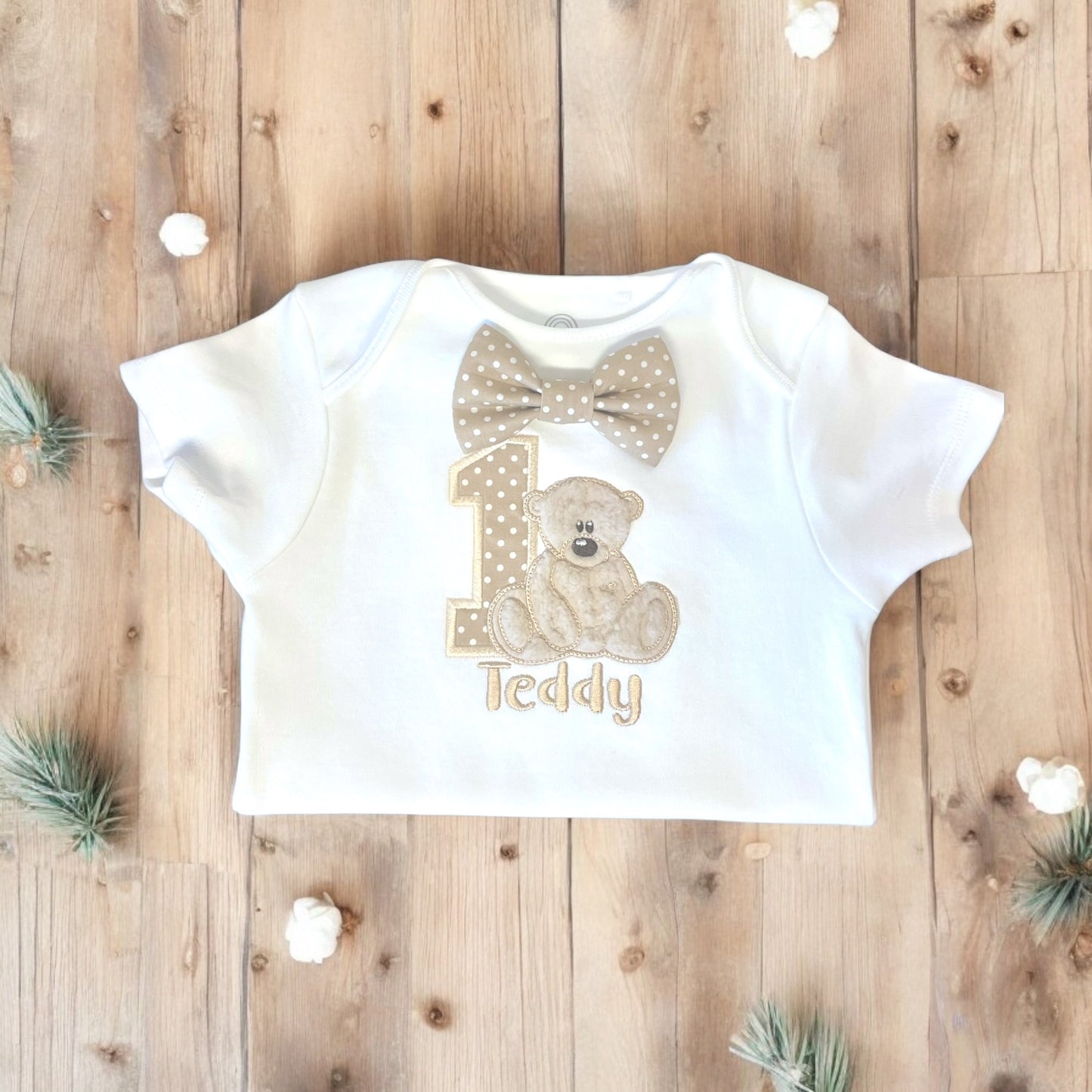 Teddy Bear Tan Polka Dot Sensory Birthday Cake Smash Party Outfit