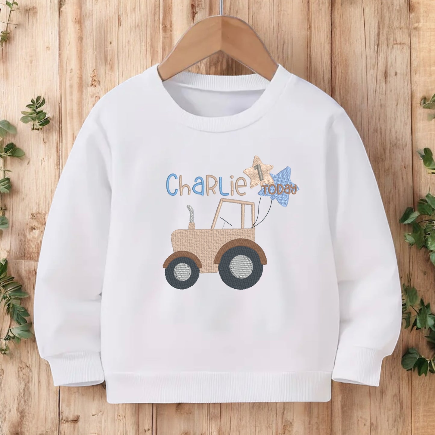 Farmyard Tractor Personalised Birthday T-shirt or Sweatshirt – Embroidered with Name Age – Baby & Toddler Cake Smash Top