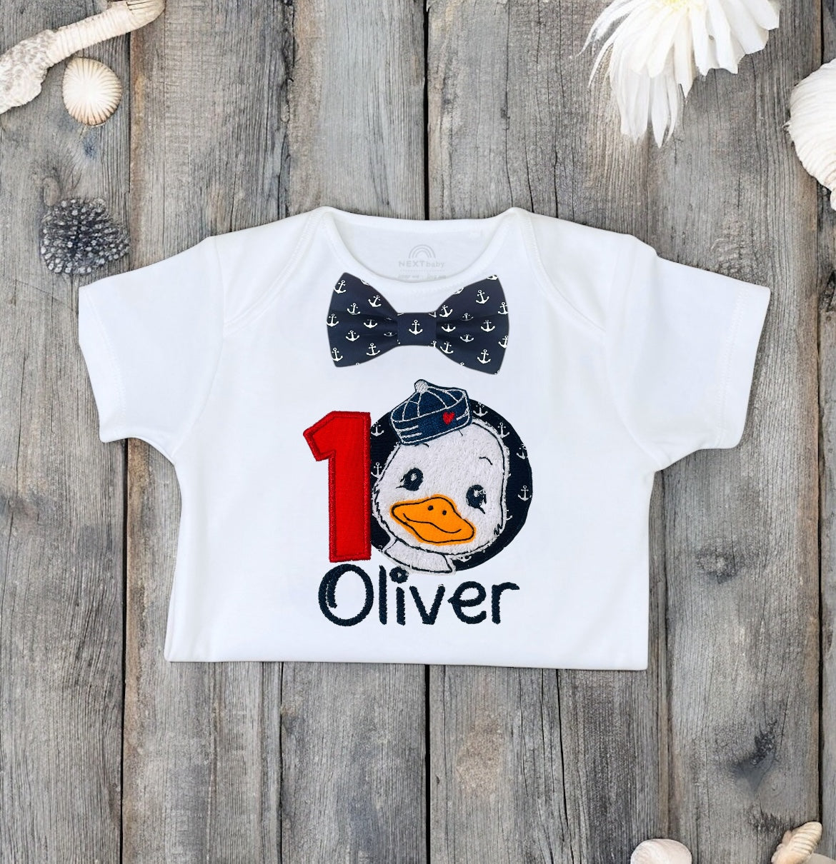 Sailor Duck Birthday Outfit Personalised Nautical Cake Smash Set with Anchor Bloomers, Bow Tie, Suspenders & Party Hat – Baby First Birthday