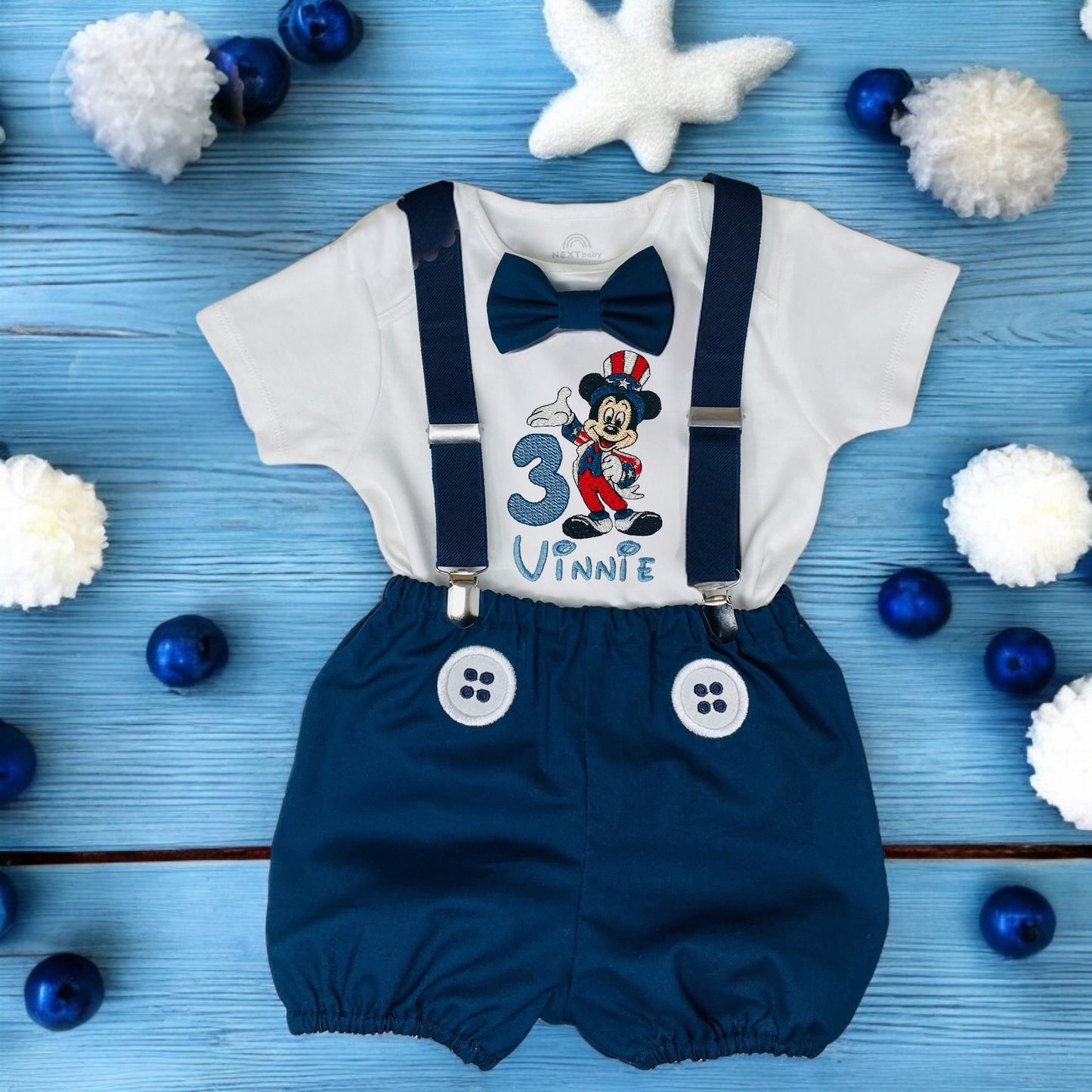 Patriotic Mickey Mouse Navy Blue Birthday Cake Smash Prop Party Outfit