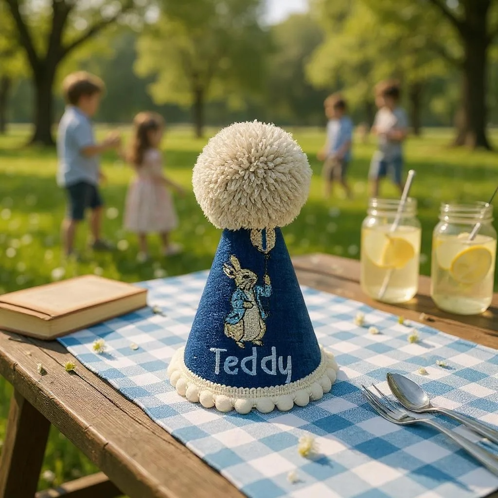 Baby Unisex Navy Peter Rabbit Birthday Cake-Smash Party Hat Pom-Pom 1st 2nd 3rd 4th 5th Birthday gift keepsake UK