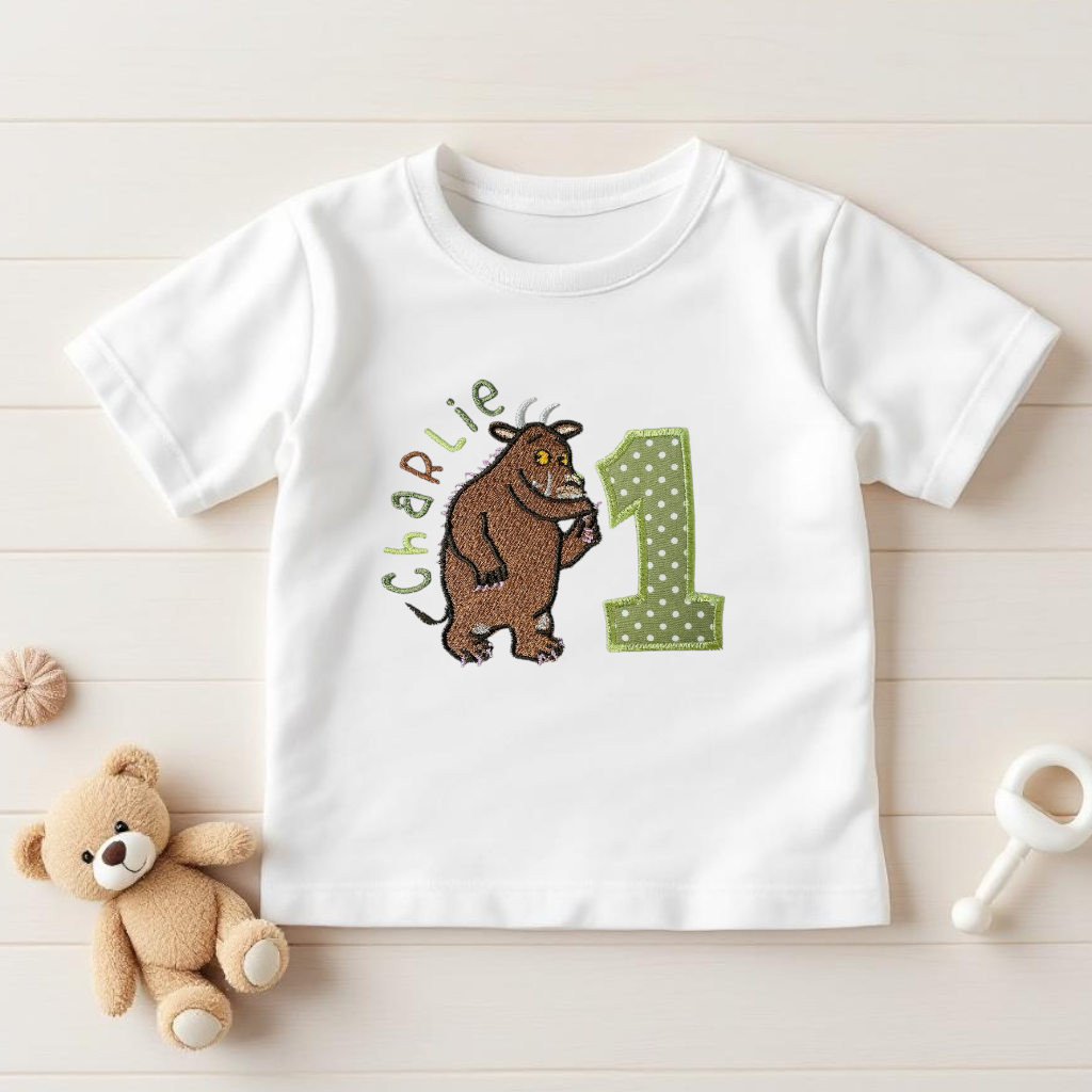 Gruffalo Inspired Birthday Outfit – Personalised Cake Smash Set or T-shirt/Sweatshirt – Baby 1st Birthday Clothes, Name & Age Embroidery