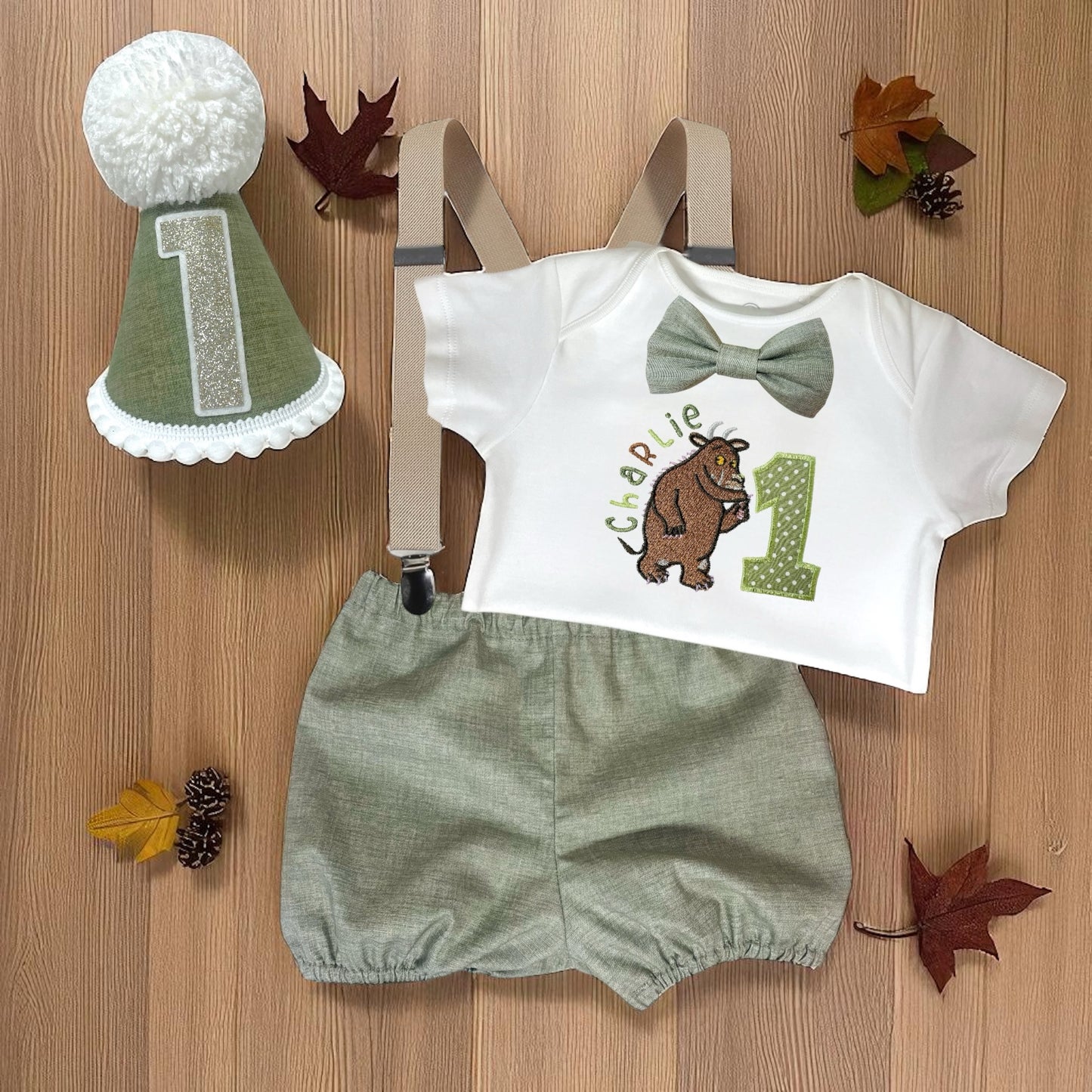 Gruffalo Inspired Birthday Outfit – Personalised Cake Smash Set or T-shirt/Sweatshirt – Baby 1st Birthday Clothes, Name & Age Embroidery