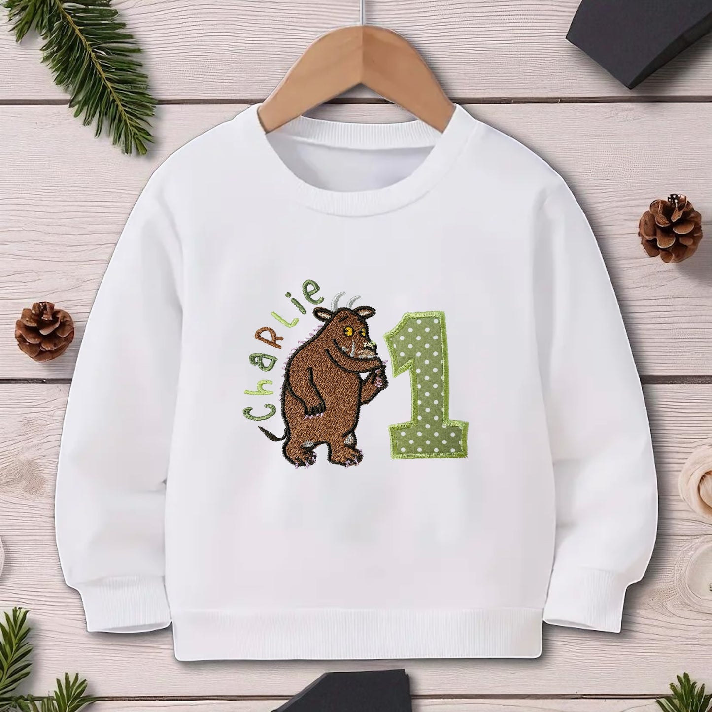Gruffalo Inspired Birthday Outfit – Personalised Cake Smash Set or T-shirt/Sweatshirt – Baby 1st Birthday Clothes, Name & Age Embroidery
