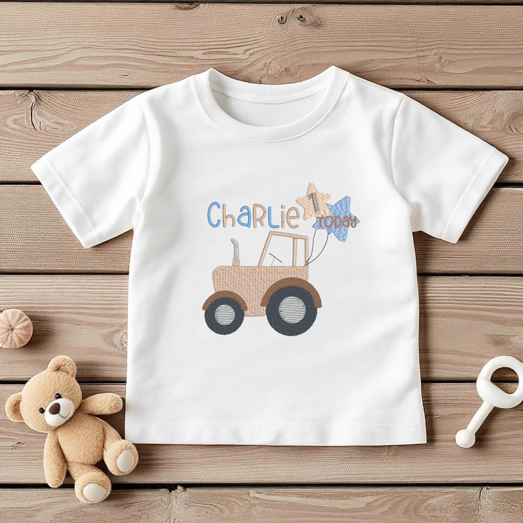 Farmyard Tractor Personalised Birthday T-shirt or Sweatshirt – Embroidered with Name Age – Baby & Toddler Cake Smash Top