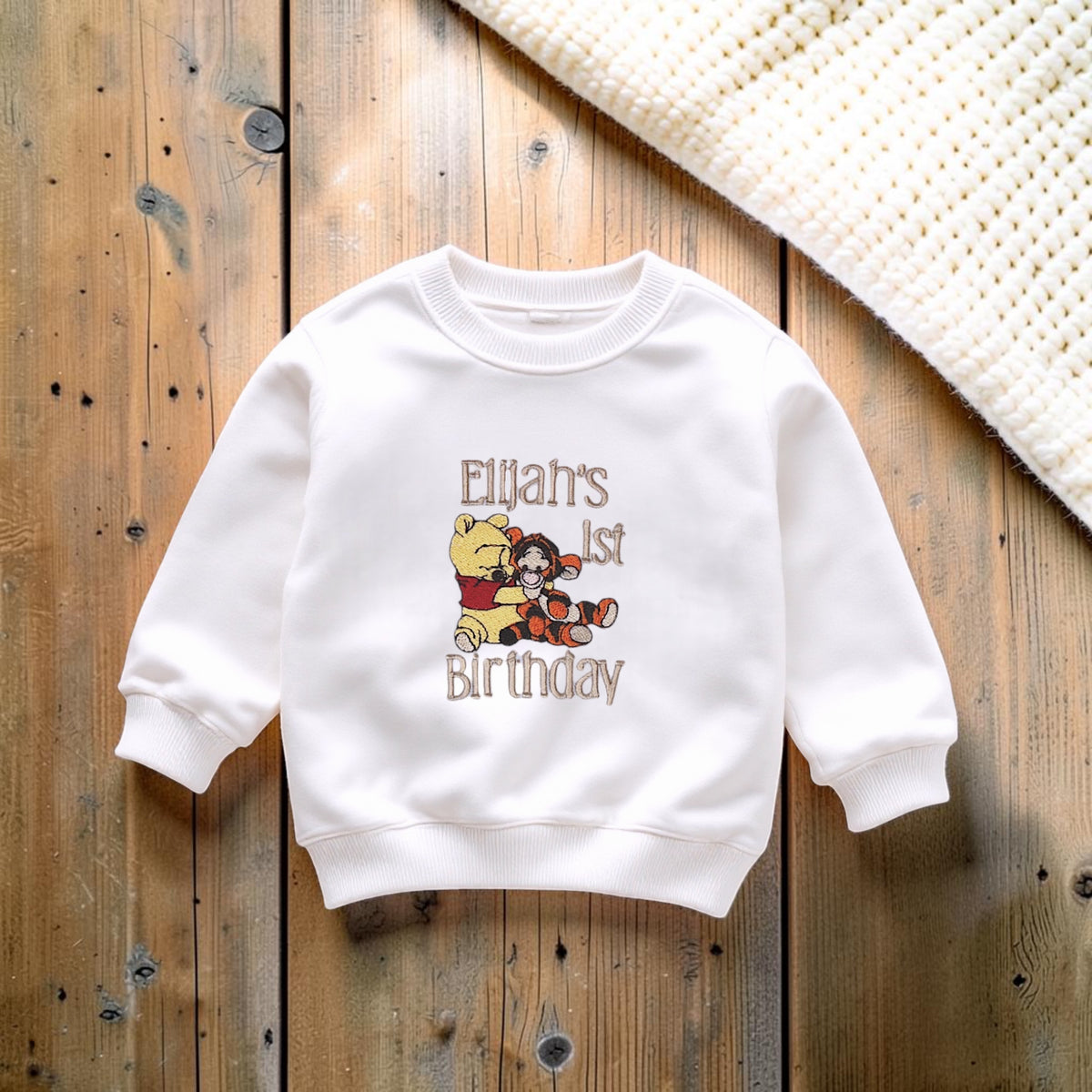 Personalised Classic Pooh Birthday Sweatshirt & Embroidered Party Hat Set