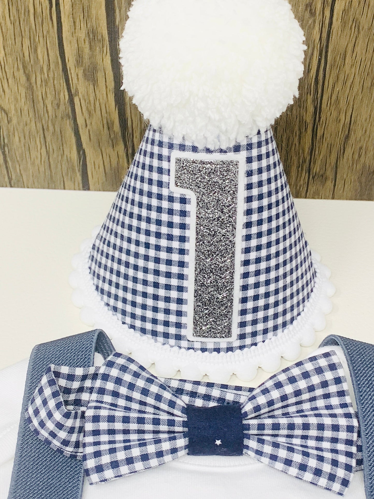 Boys Cake Smash Outfit – Luxury Navy Gingham Set With Embroidered Baby Vest & Matching Shorts