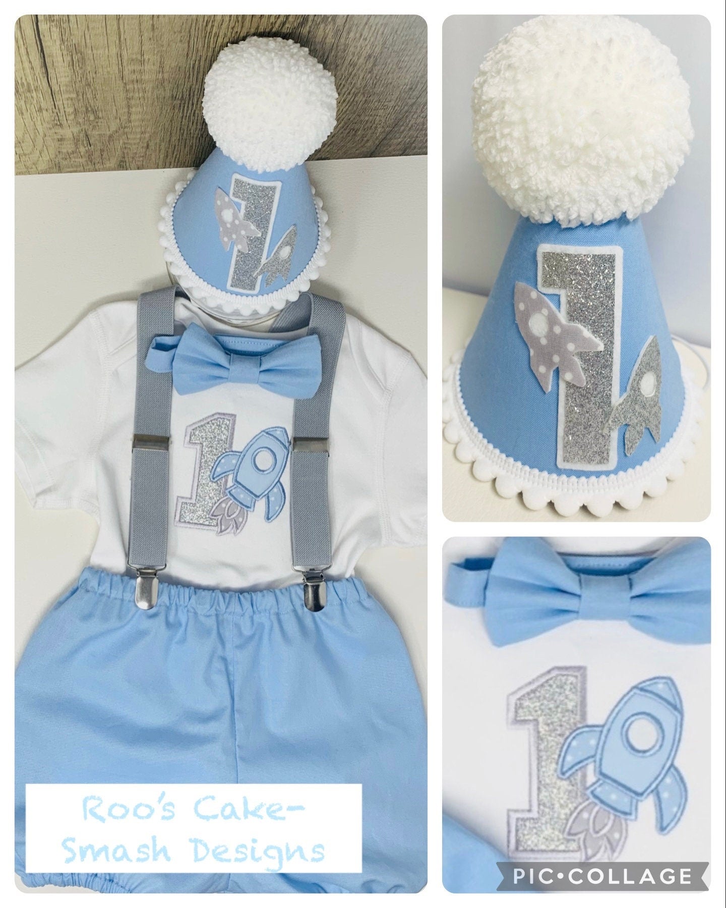 Rocket Polka Dot Silver Birthday Cake Smash Party Outfit