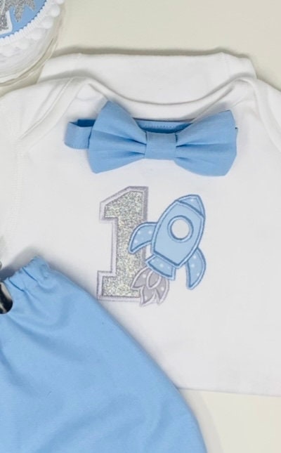 Rocket Polka Dot Silver Birthday Cake Smash Party Outfit