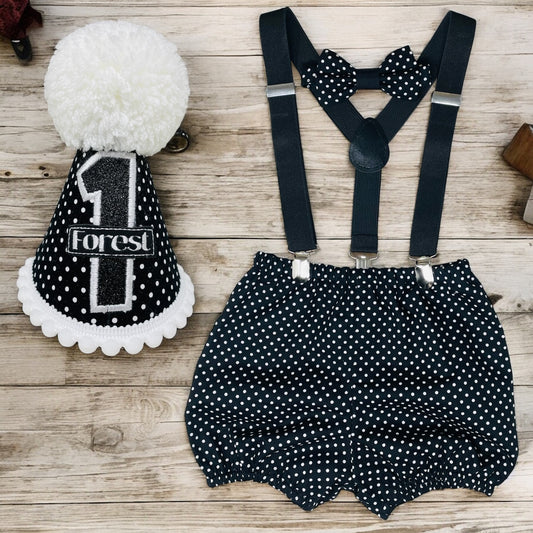 Black Polka Dot Birthday Cake Smash Party Outfit