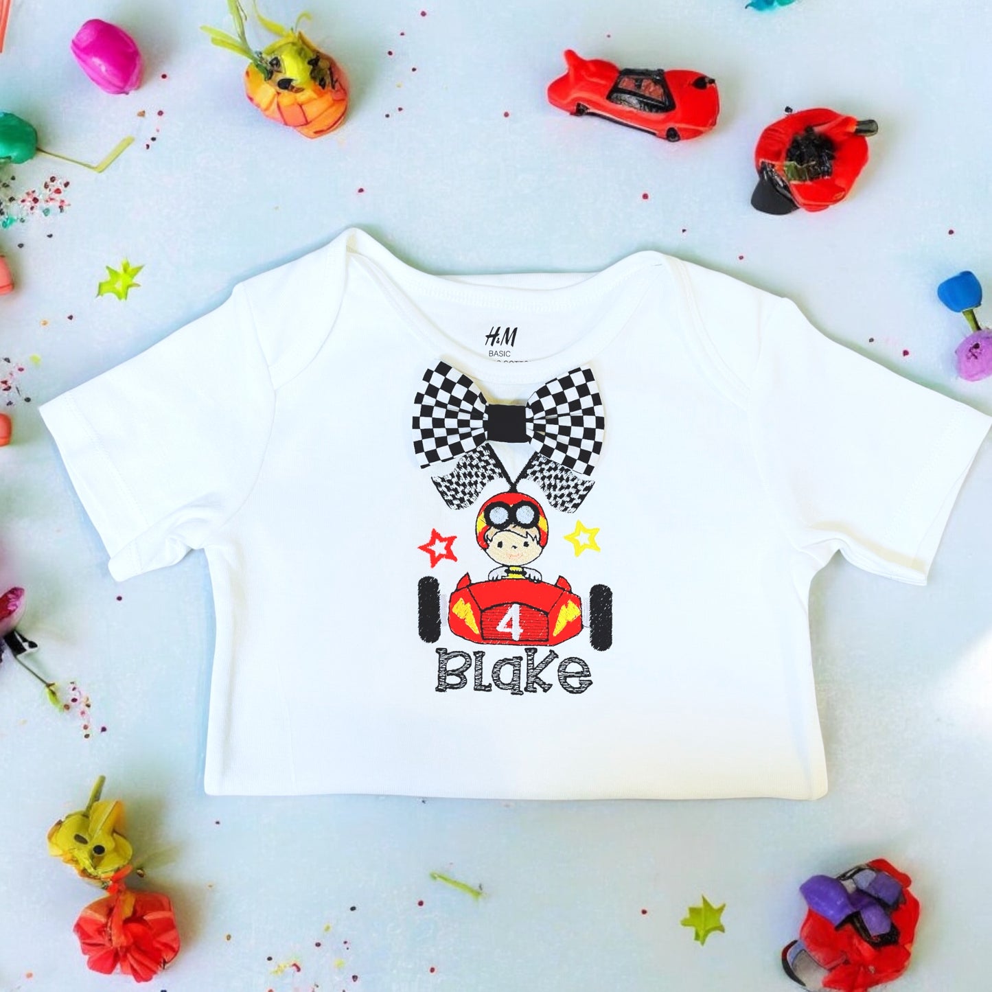 Personalised Race Car Birthday Outfit - Custom T-Shirt & Shorts Set with Name & Age - Racing Theme Party Outfit for Boys