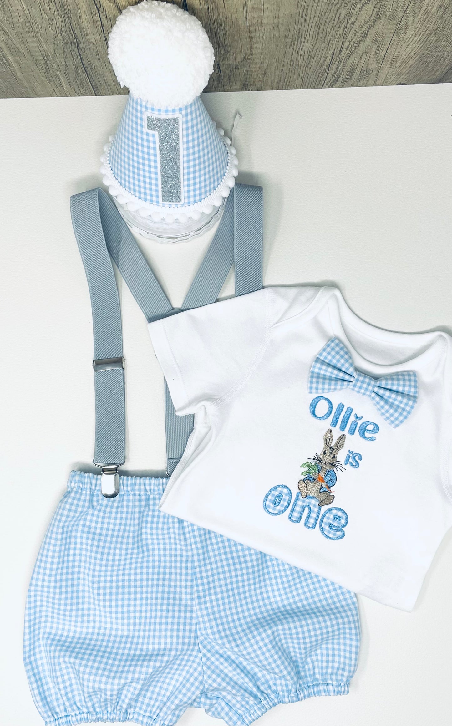 Peter Rabbit Gingham Baby Blue Boy's 1st Birthday Cake Smash Party Outfit