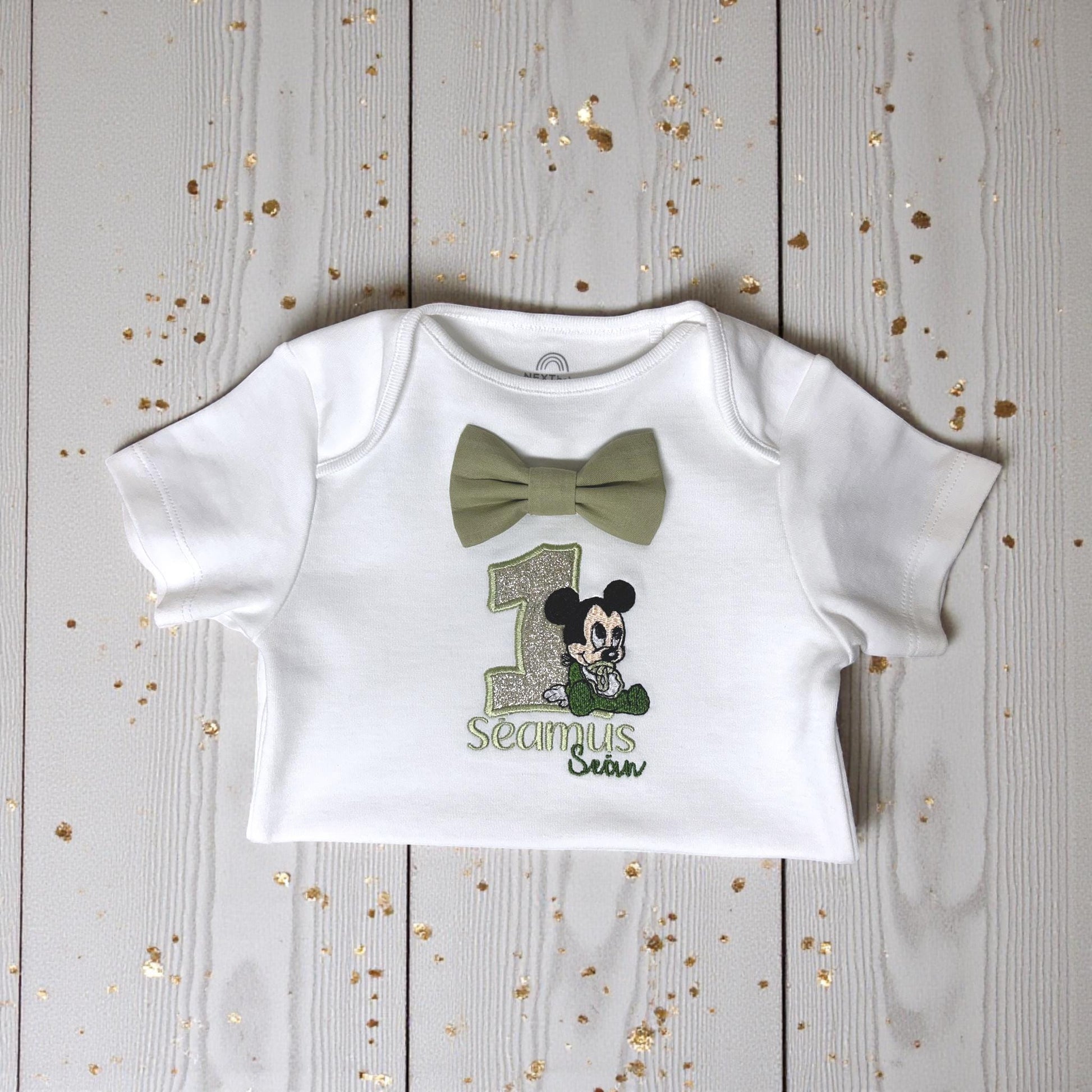 Cartoon mouse sage green birthday bodysuit