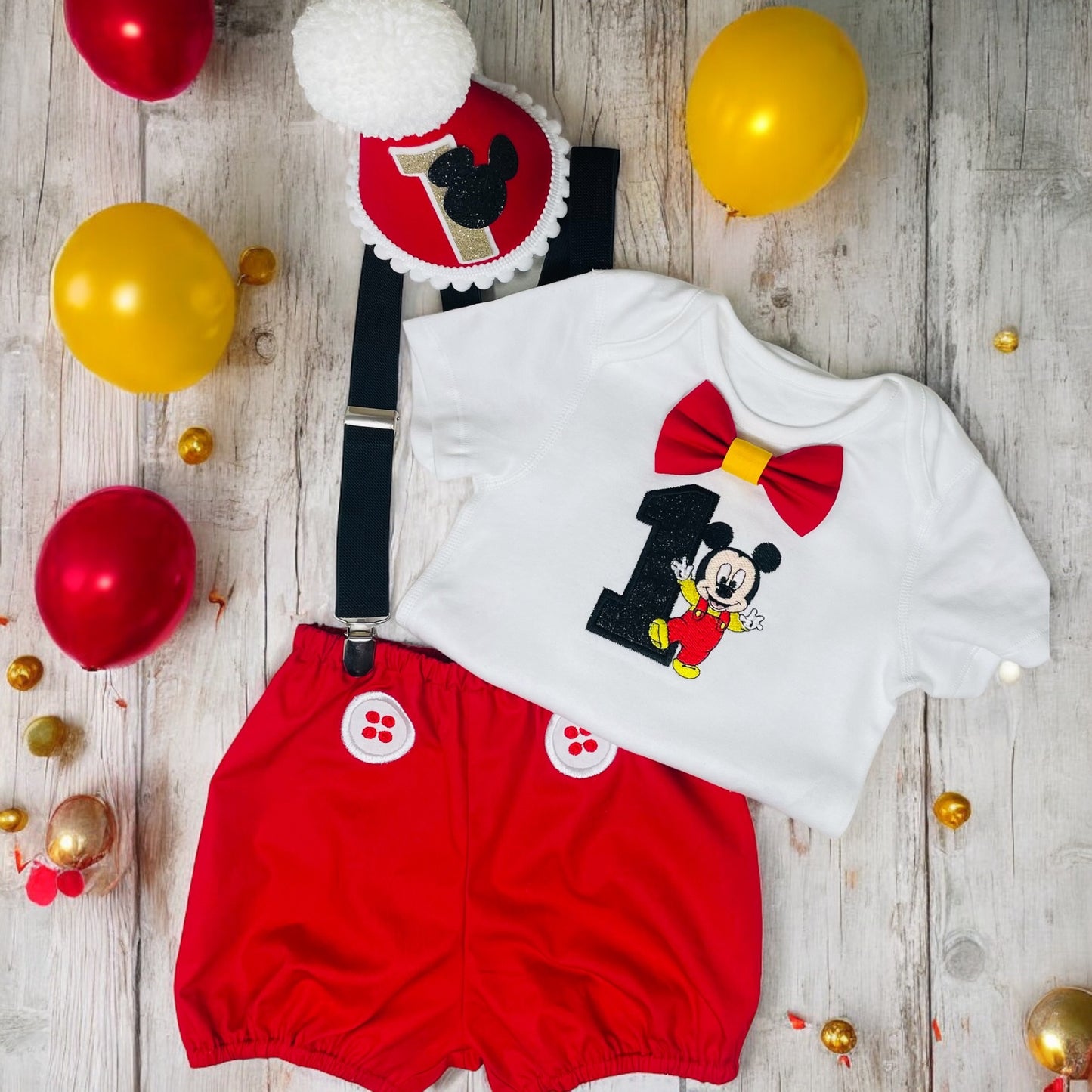 Red Disney Mickey Mouse Boys Birthday Cake Smash Party Outfit