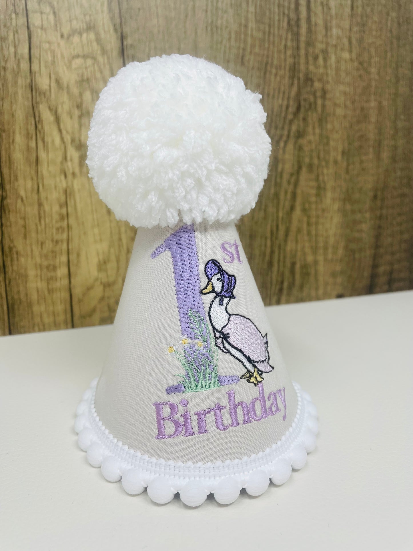 Lilac Jemima Puddleduck Birthday Cake-Smash Party Hat