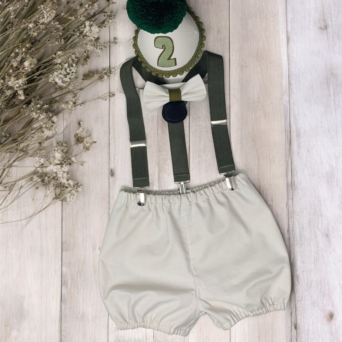 Cream & Sage Green Birthday Cake Smash Party Outfit