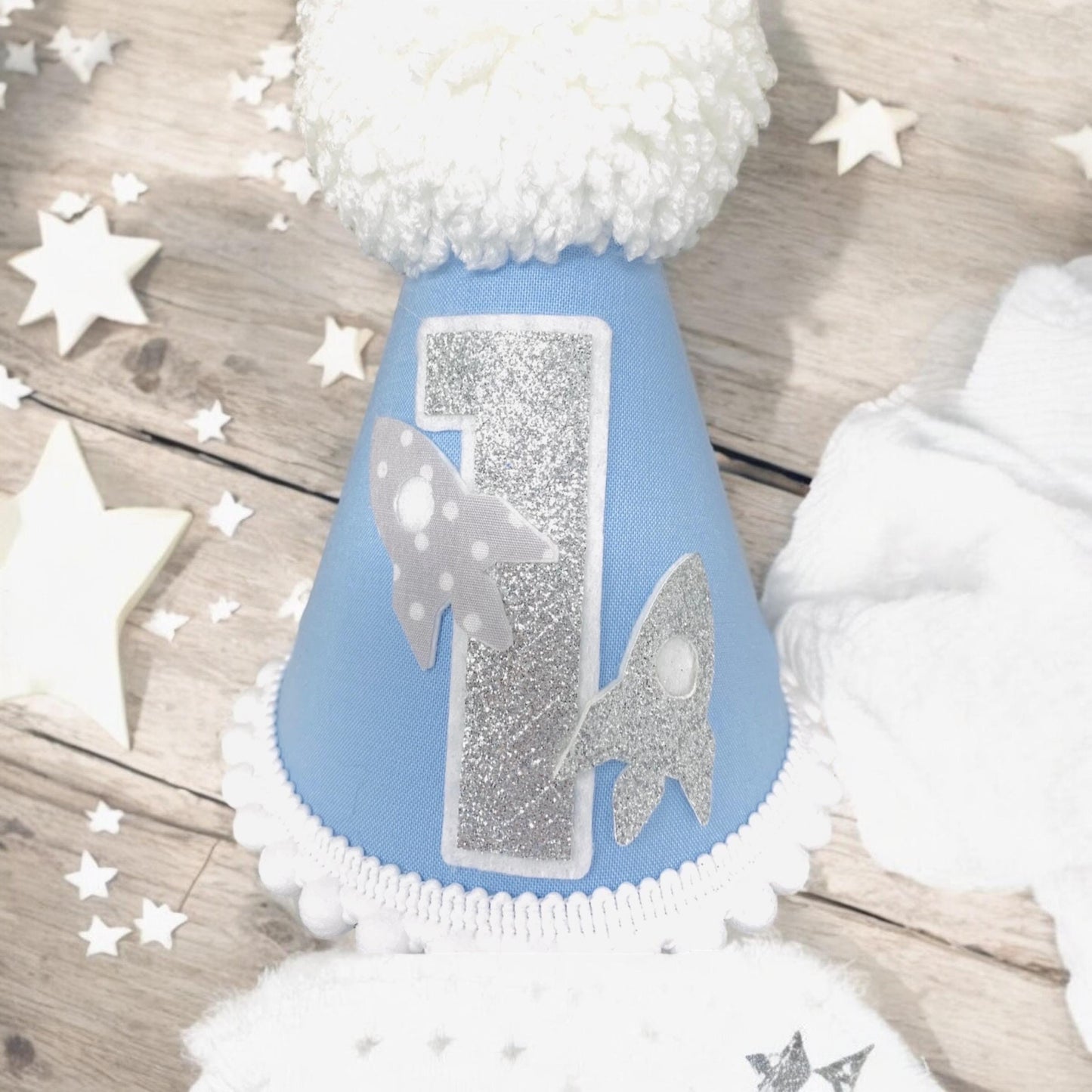 Rocket Birthday Outfit – Personalised Blue Baby Boy Cake Smash Set With Glitter Number