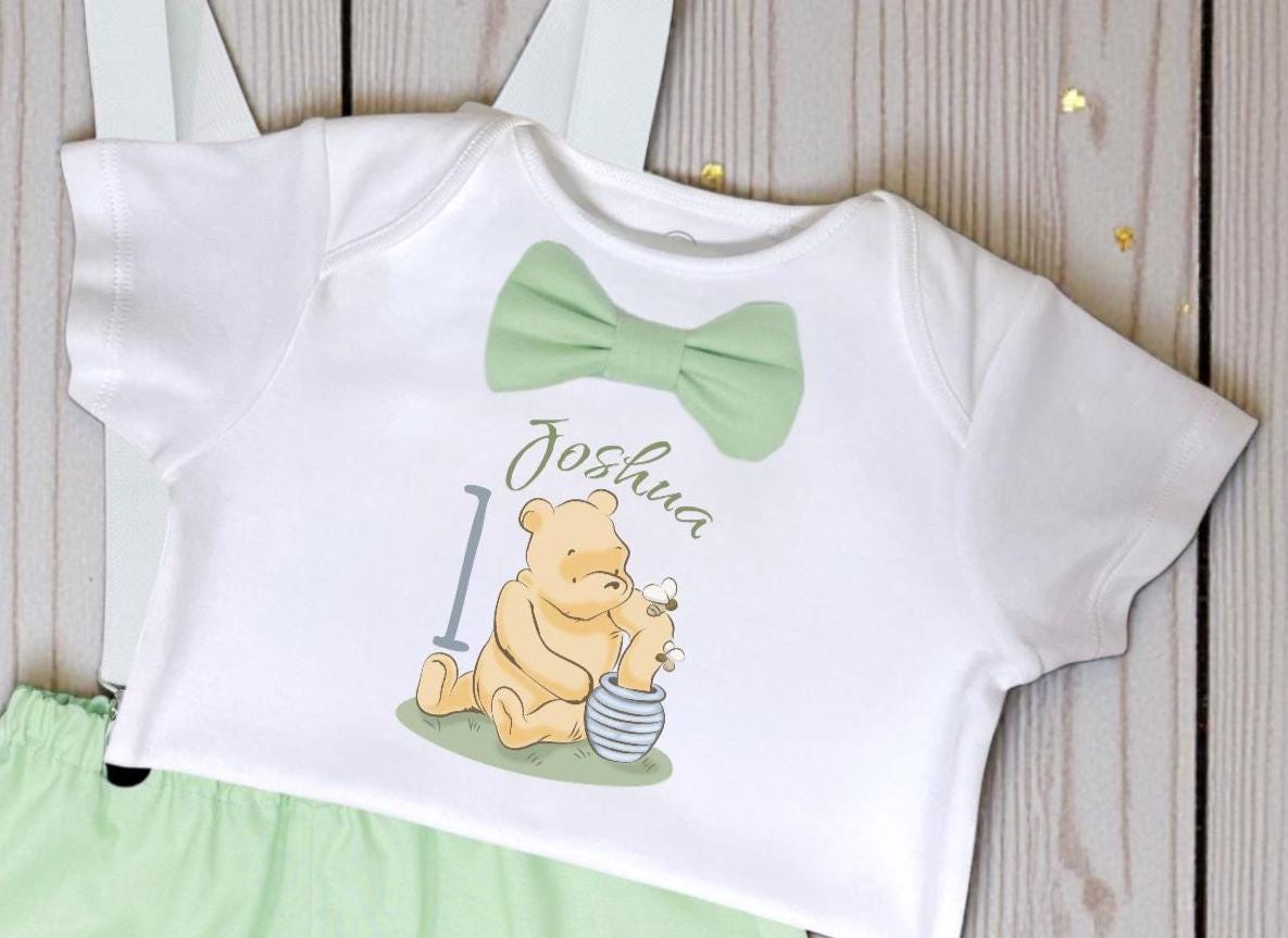 Personalised Honey Bear First Birthday Outfit | Green Cake Smash Set