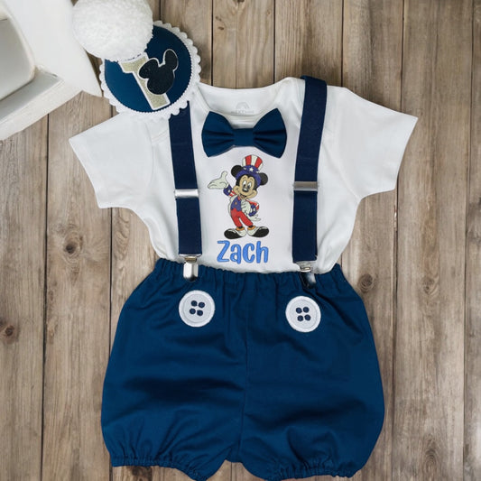 Patriotic Mickey Mouse Navy Blue Birthday Cake Smash Prop Party Outfit