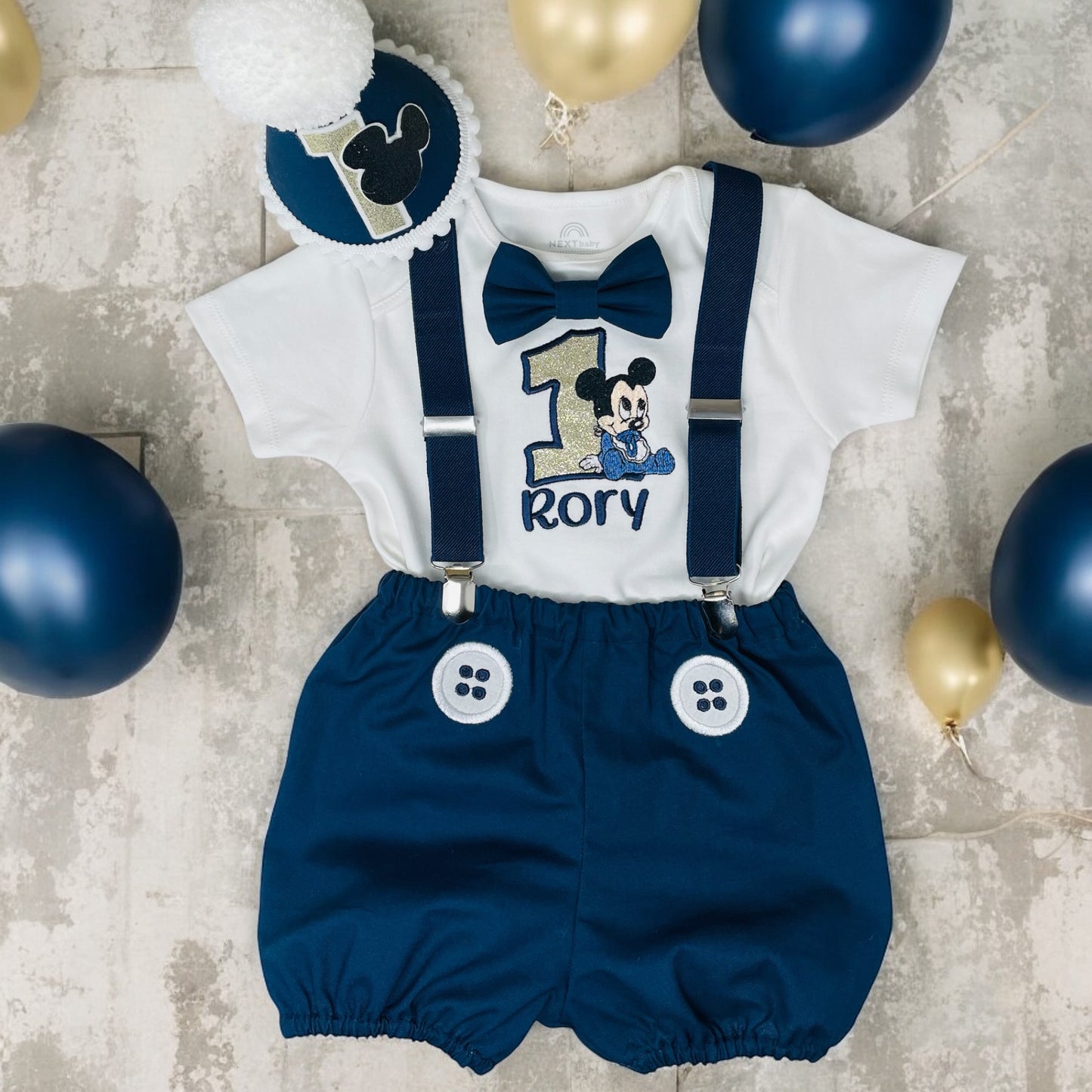 Mickey Mouse Navy Blue Birthday Cake Smash Prop Party Outfit