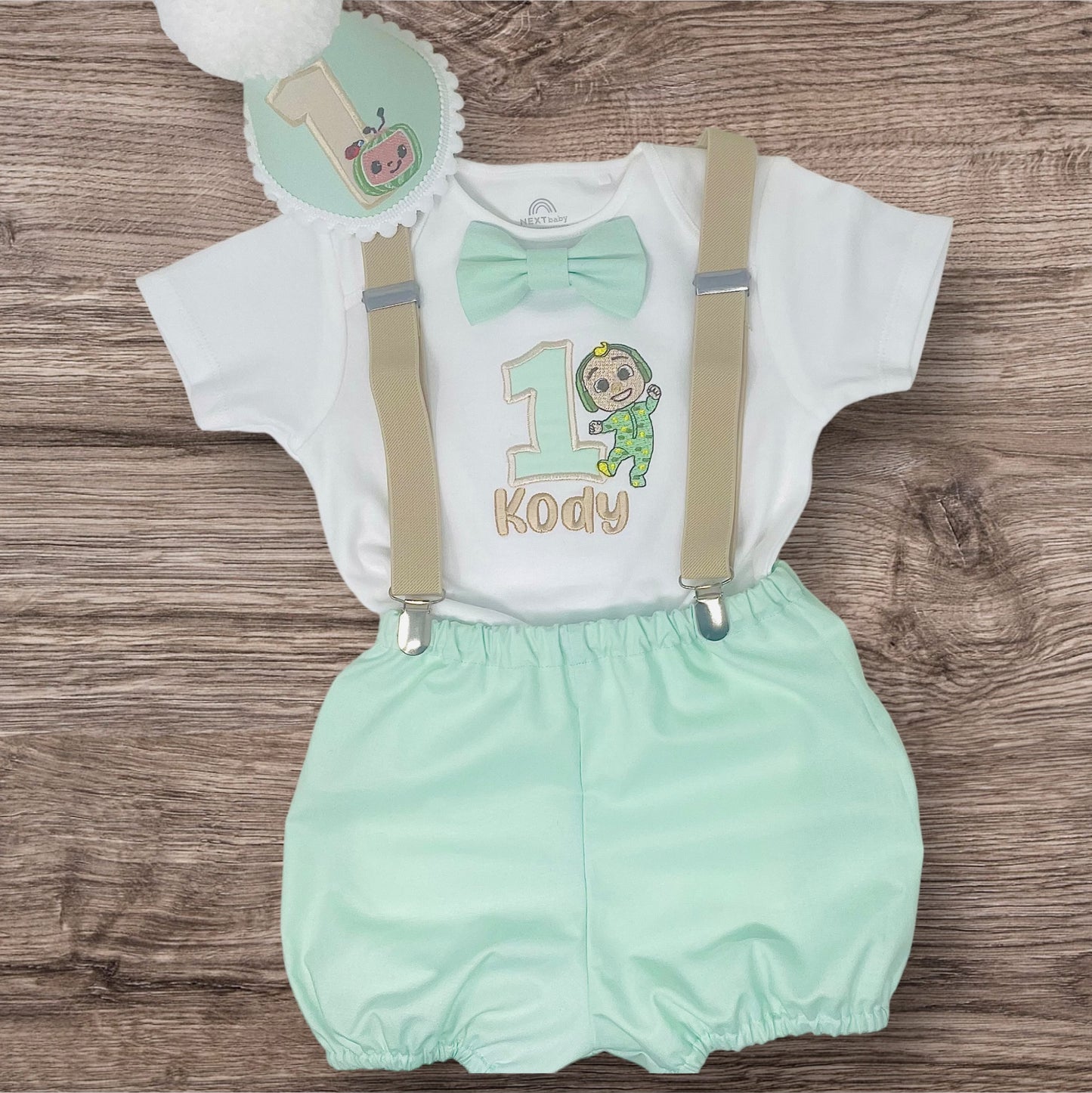 Cocomelon Mint Green Baby JJ Boy's Birthday Cake Smash Party Outfit