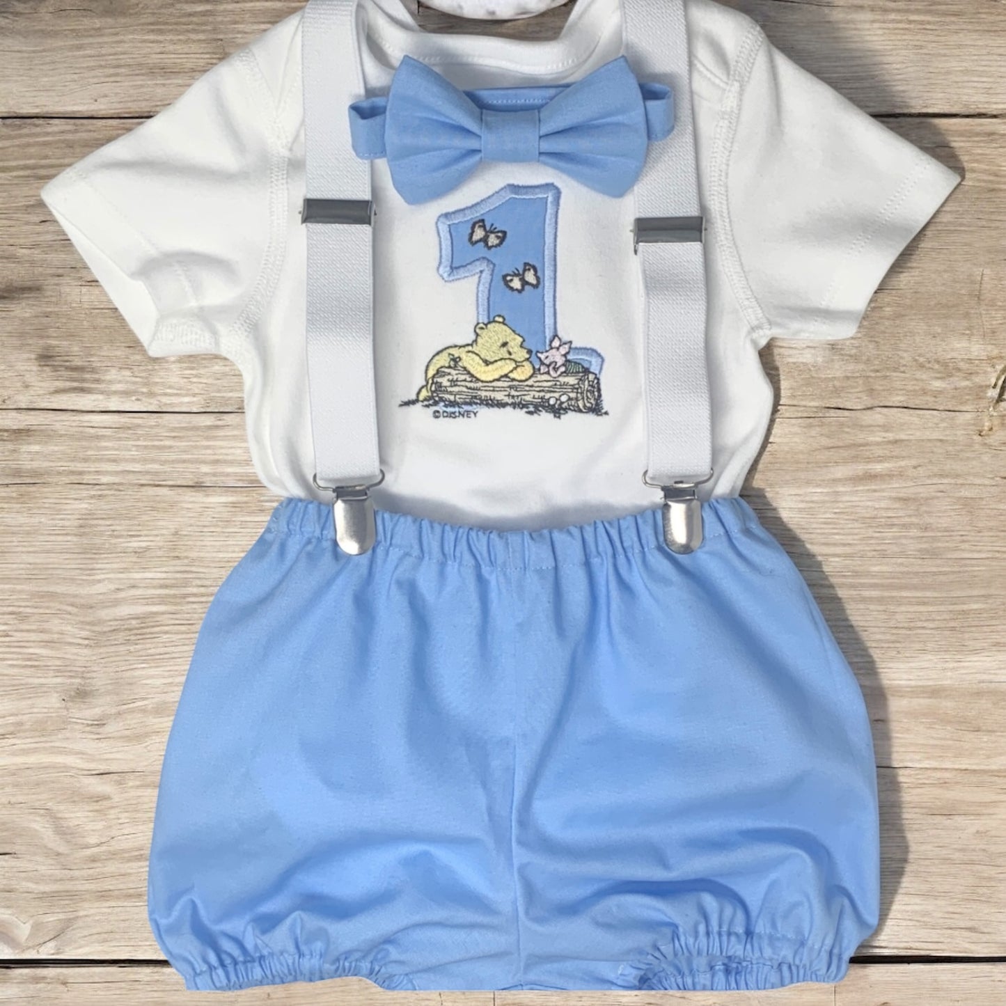 Disney Classic Vintage Baby Blue Winnie Pooh Boy's Birthday Cake Smash Party Outfit