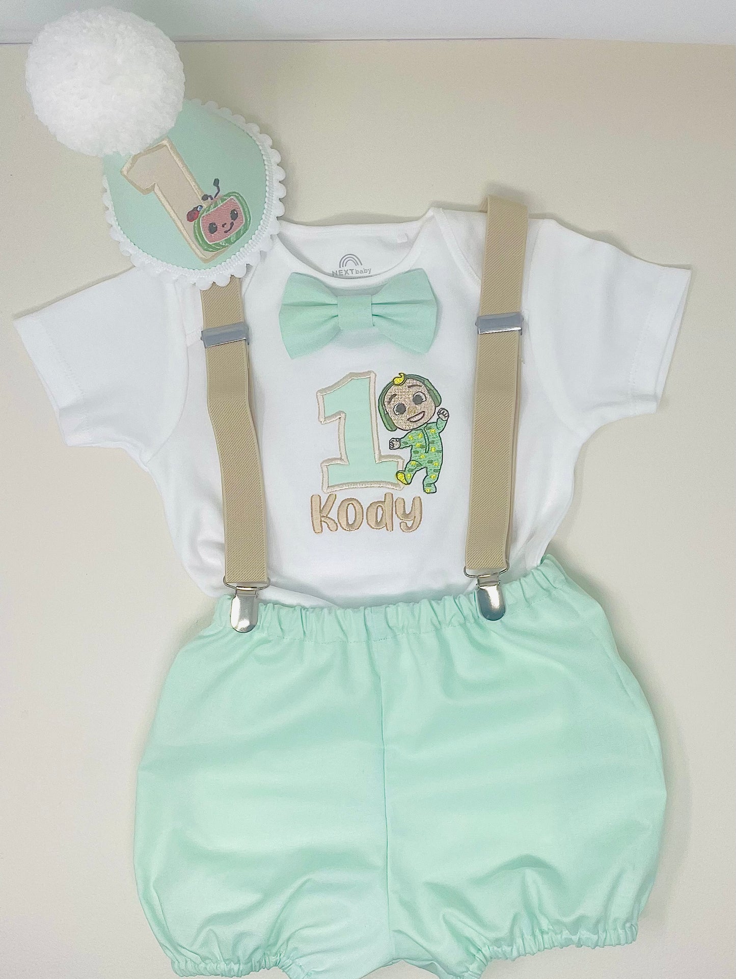 Cocomelon Mint Green Baby JJ Boy's Birthday Cake Smash Party Outfit