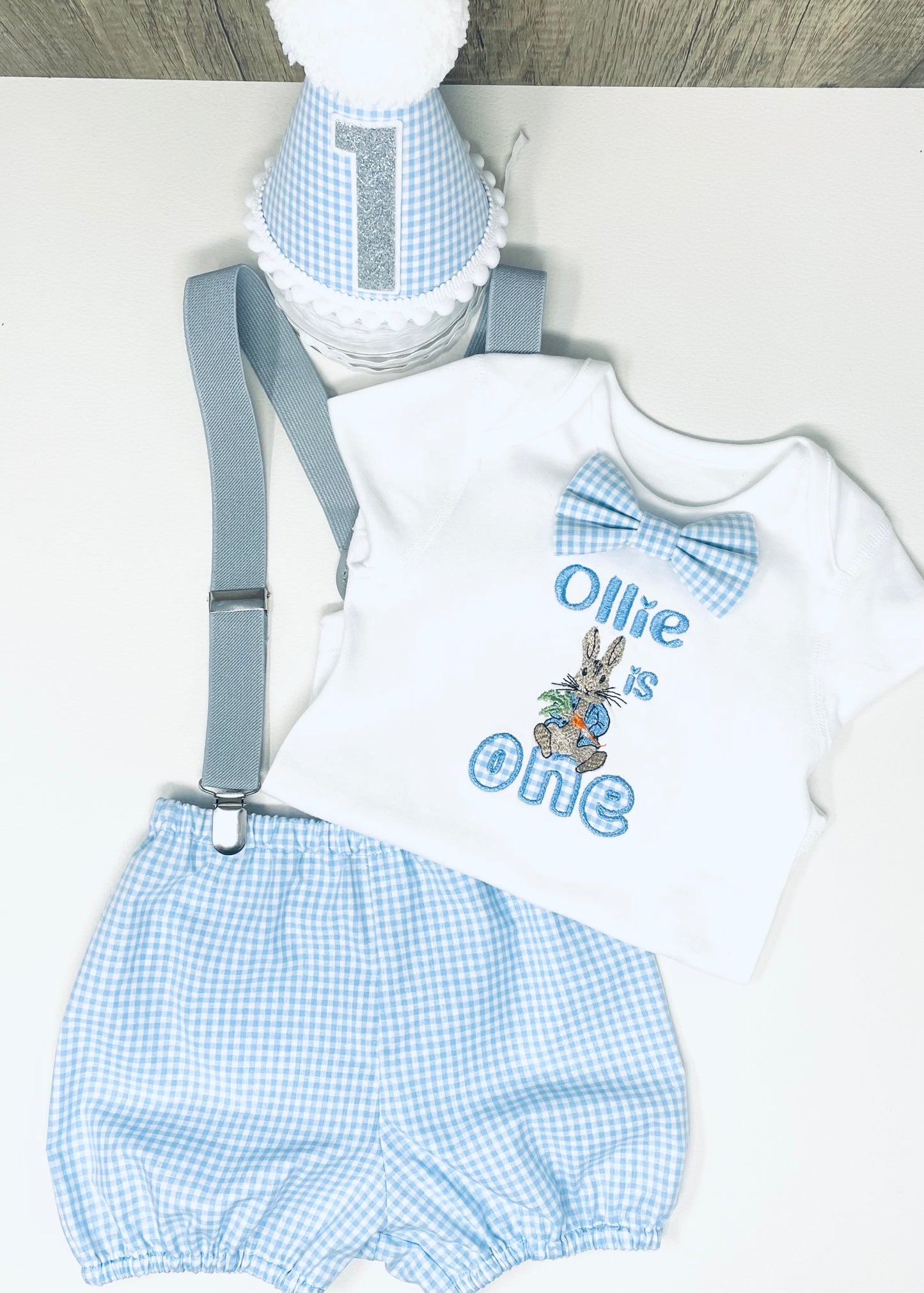 Peter Rabbit Gingham Baby Blue Boy's 1st Birthday Cake Smash Party Outfit