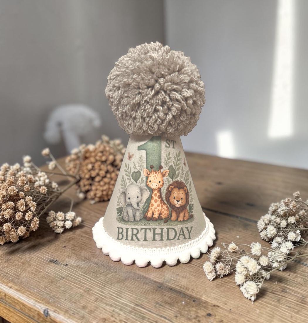 Safari birthday hat | first birthday keepsake | neutral baby party accessory