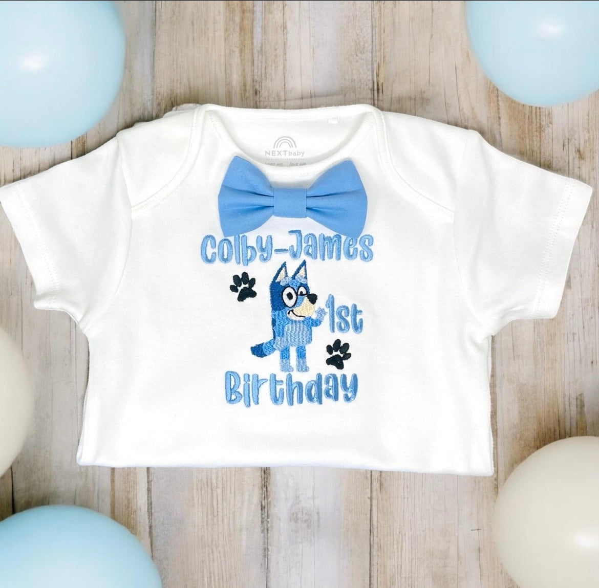 Boy birthday romper | blue dog cake smash outfit | personalised baby party set | first birthday