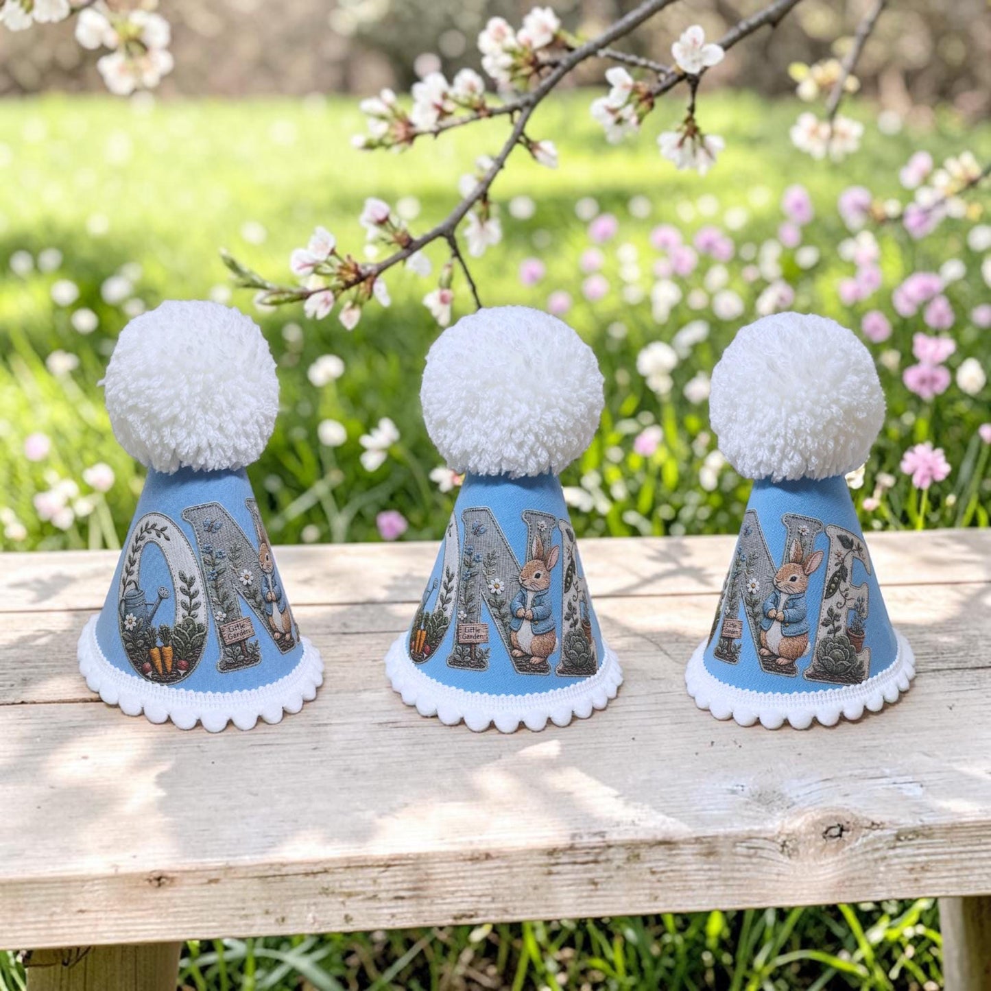 Peter Rabbit First Birthday Keepsake | Blue Party Hat | Cake Smash Outfit Prop | Printed