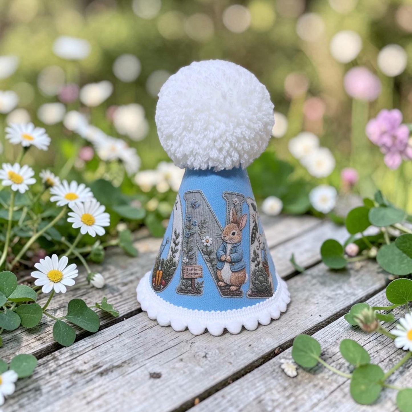 Peter Rabbit First Birthday Keepsake | Blue Party Hat | Cake Smash Outfit Prop | Printed