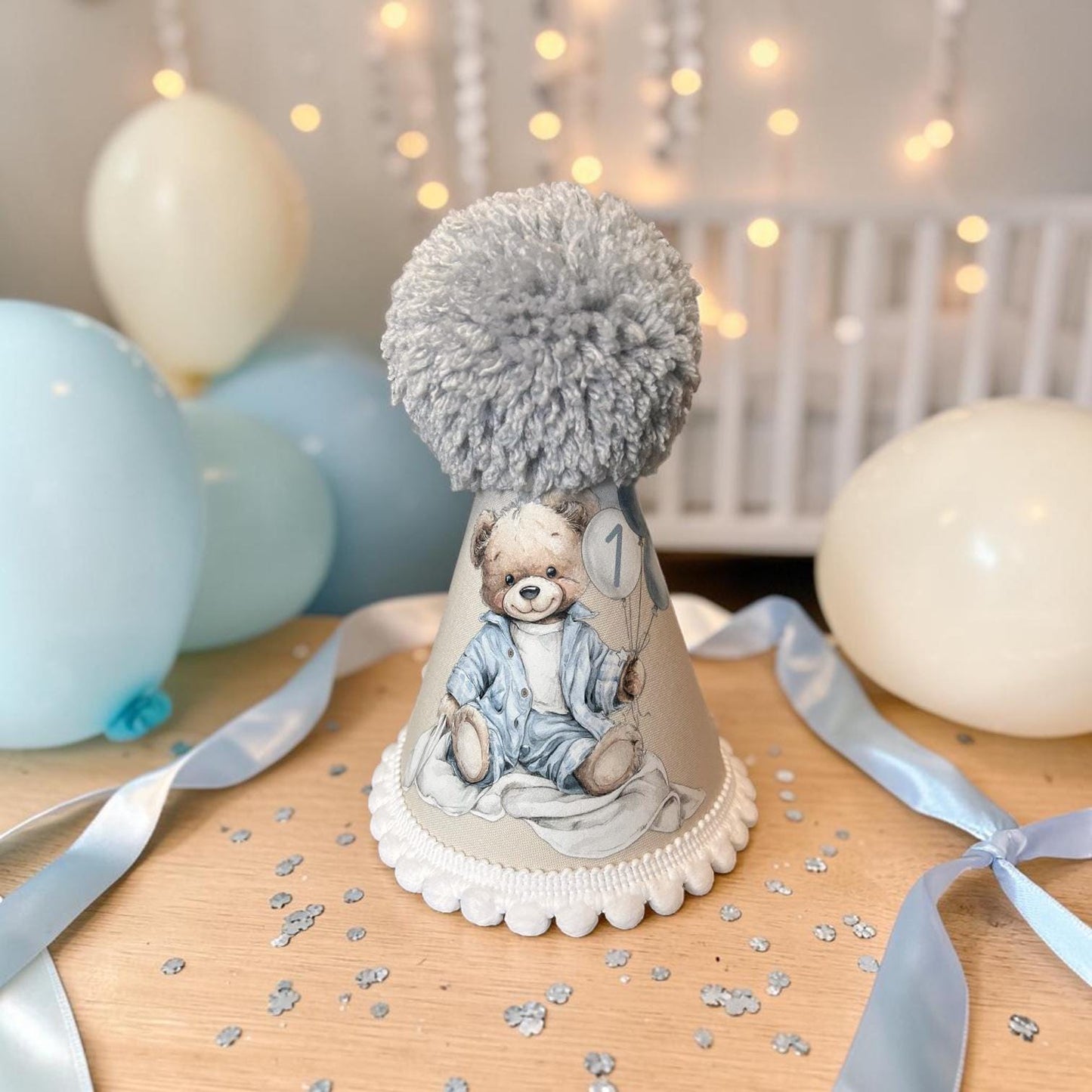 Teddy First Birthday Hat | Cake Smash Party | Baby Celebration | Printed Handmade