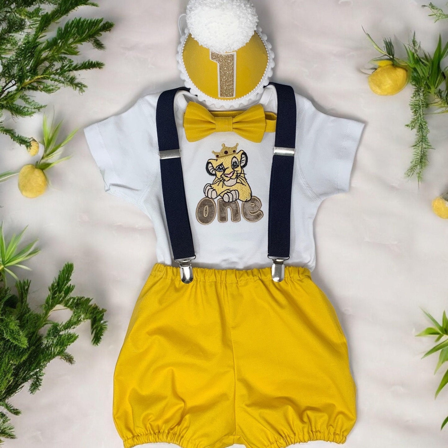 Personalised Jungle One Birthday Outfit – Baby Boy Cake Smash Set Yellow