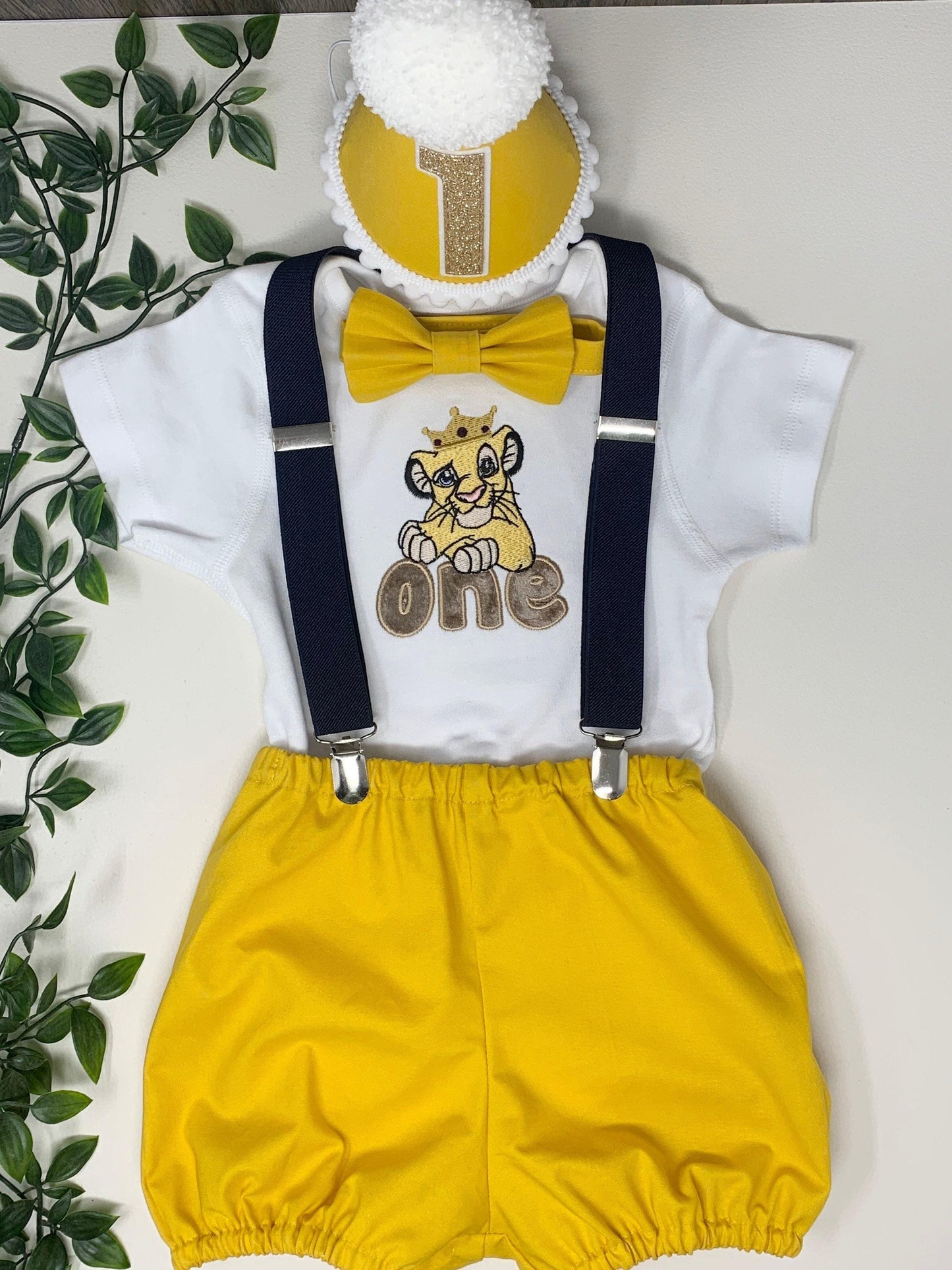 Personalised Jungle One Birthday Outfit – Baby Boy Cake Smash Set Yellow