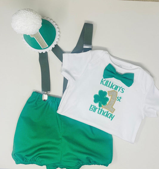 Emerald Green Shamrock Cake Smash Outfit – Irish St Patrick’s Baby Birthday Set