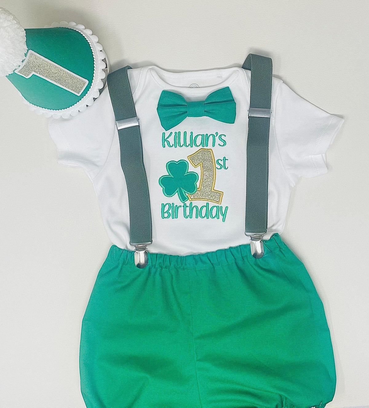 Emerald Green Shamrock Cake Smash Outfit – Irish St Patrick’s Baby Birthday Set