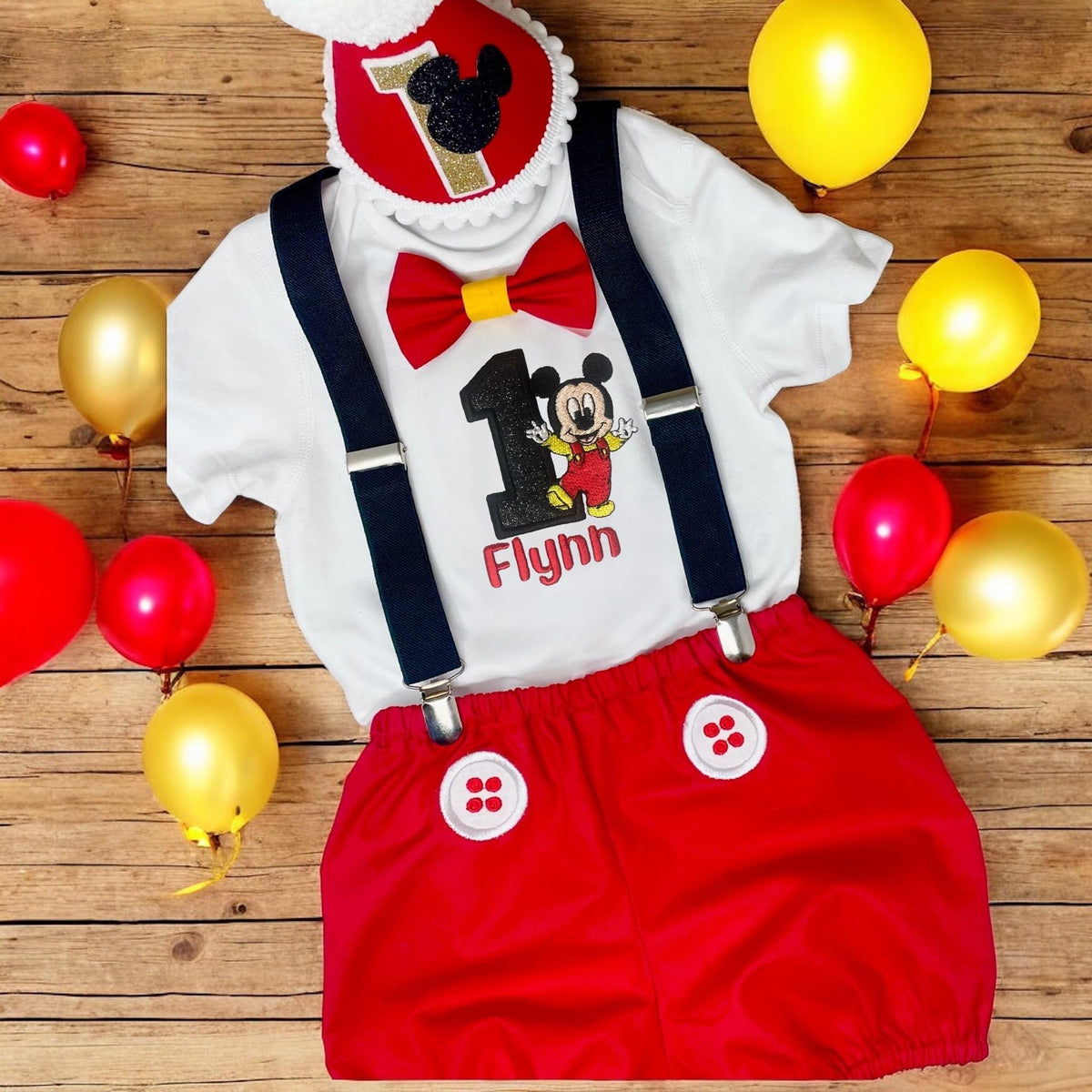 Cartoon Mouse Birthday Outfit – Personalised Red Cake Smash Set