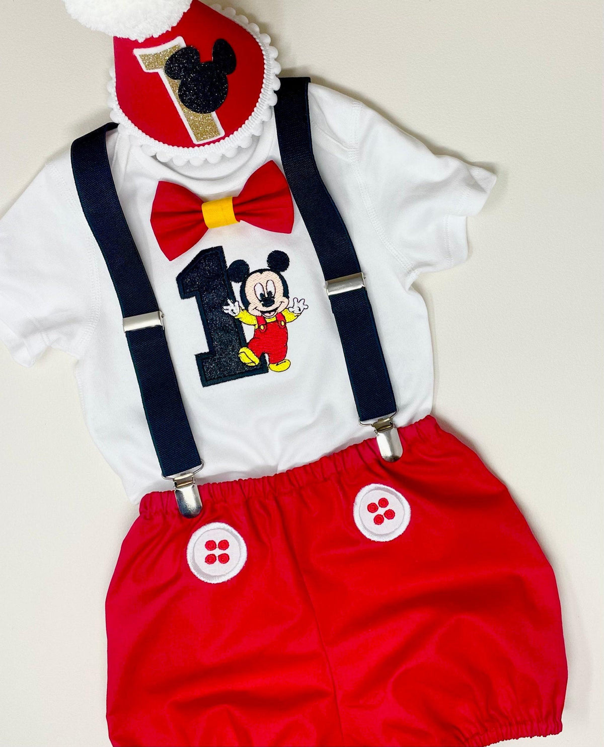 Cartoon Mouse Birthday Outfit – Personalised Red Cake Smash Set