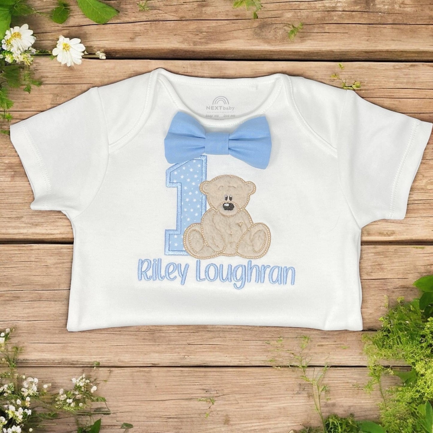 Baby Boy Teddy Bear 1st Birthday Outfit – Personalised Blue Cake Smash Set