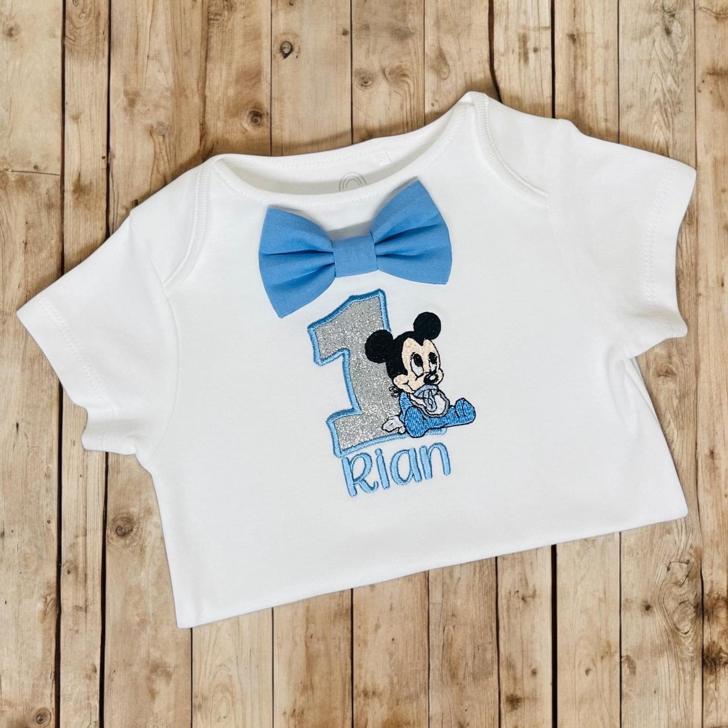 Cartoon Mouse Birthday Outfit – Personalised Embroidered Baby Cake Smash Set