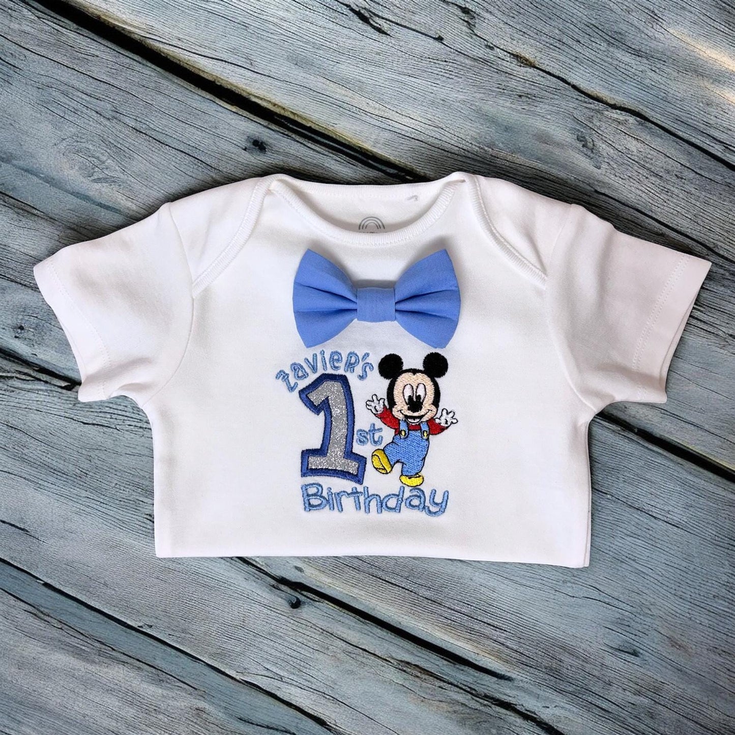 Cartoon Mouse Party Outfit – Personalised Embroidered Baby Cake Smash Set - First Birthday Romper Boy