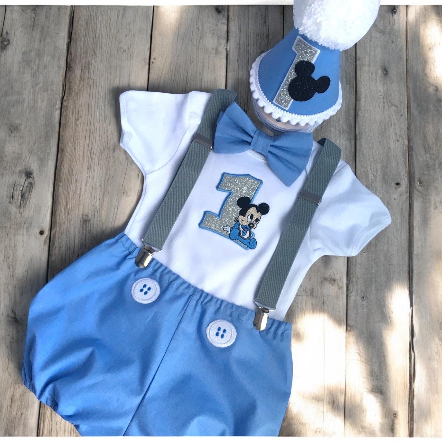 Cartoon Mouse Birthday Outfit – Personalised Embroidered Baby Cake Smash Set