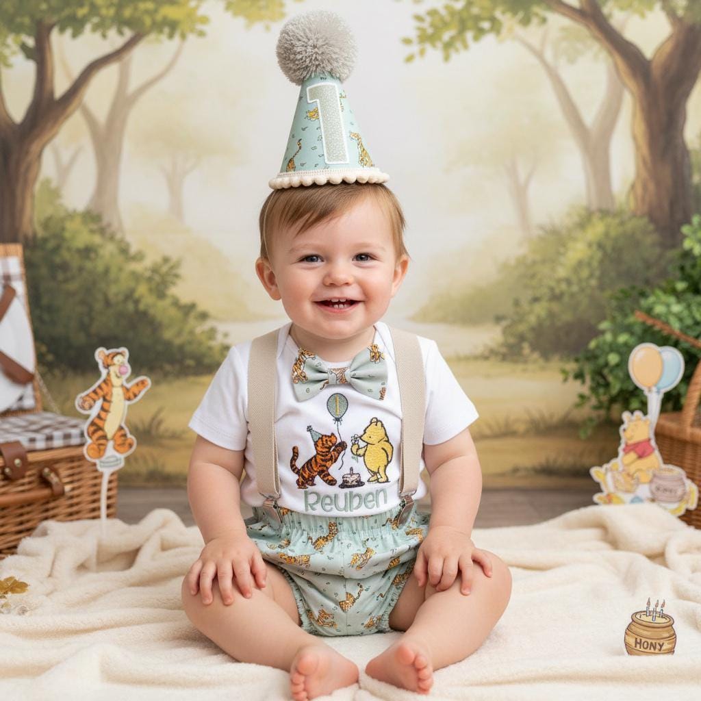 Classic Pooh Bear Tigger Outfit | First Birthday Cake Smash Set Personalised Baby Keepsake