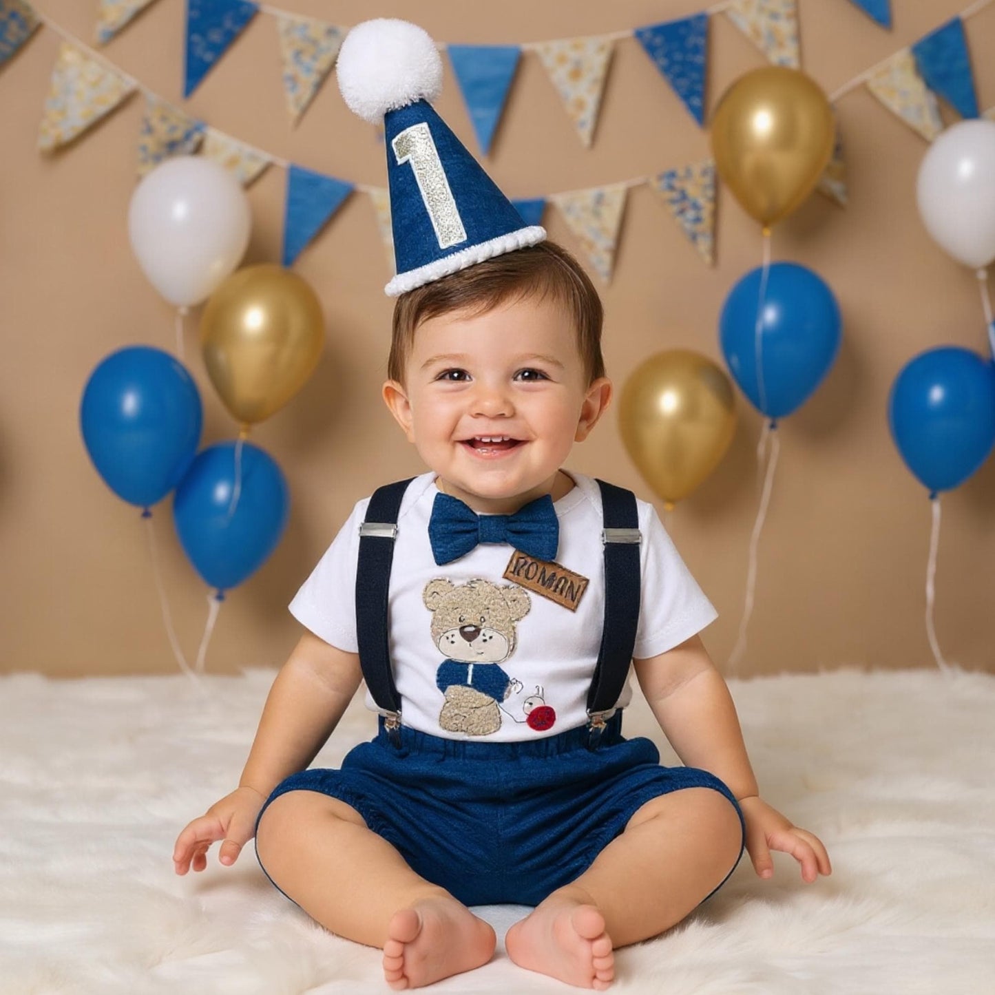 Personalised Teddy Bear 1st Birthday Outfit – First Birthday Romper Boy